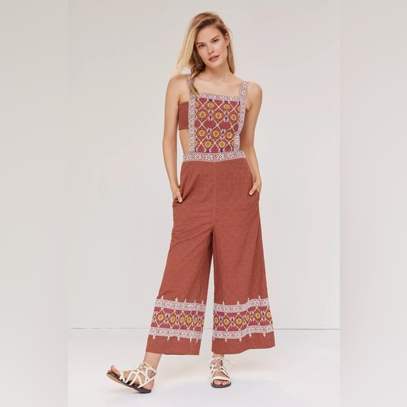Anthropologie Wide Leg Jumpsuit Playsuit Embroidered Beachy Boho Women’s Small - Picture 1 of 15